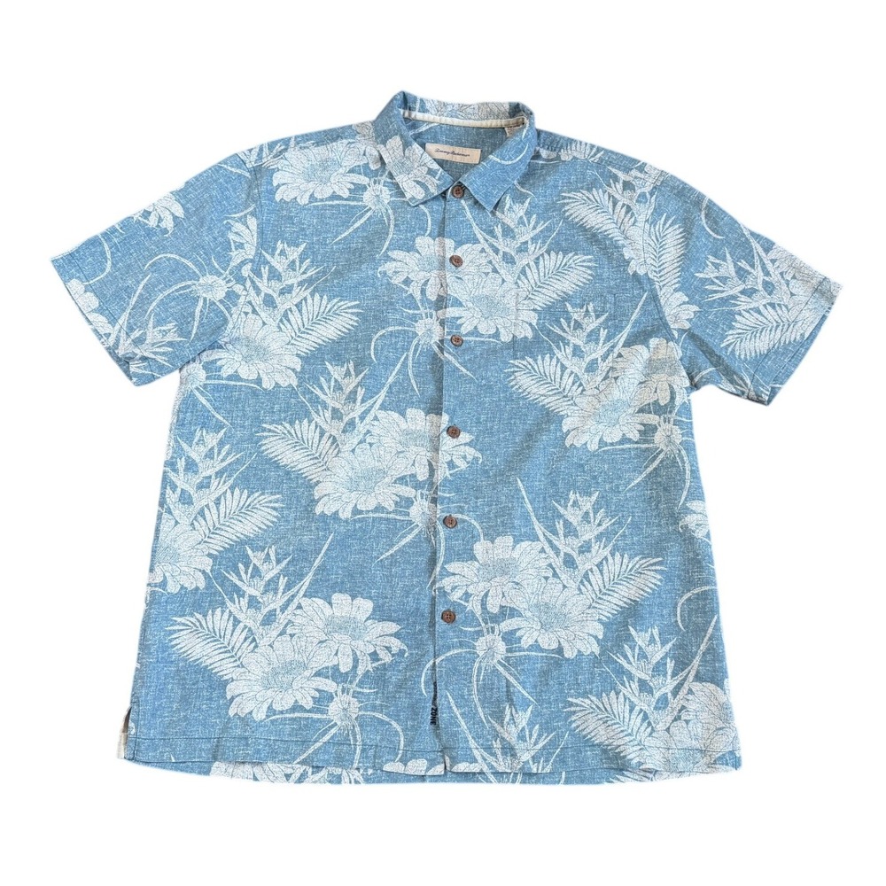 Tommy Bahama XXL Blue Tropical Floral‎ Silk Blend Shirt Coastal Resort Island